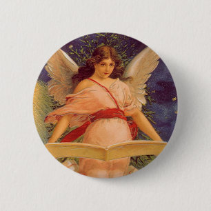 Vintage Christmas, Victorian Angel Reading Bible Button