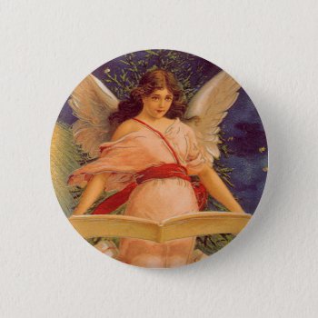 Vintage Christmas  Victorian Angel Reading Bible Button by ChristmasCafe at Zazzle