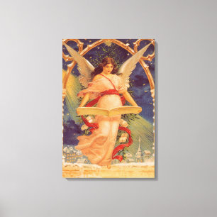 Vintage Christmas, Victorian Angel Reading Bible Canvas Print