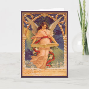 Vintage Christmas, Victorian Angel Reading Bible Holiday Card