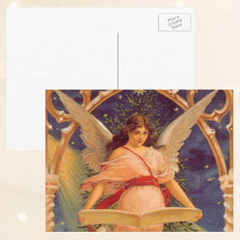 Vintage Christmas  Victorian Angel Reading Bible Holiday Postcard by ChristmasCafe at Zazzle
