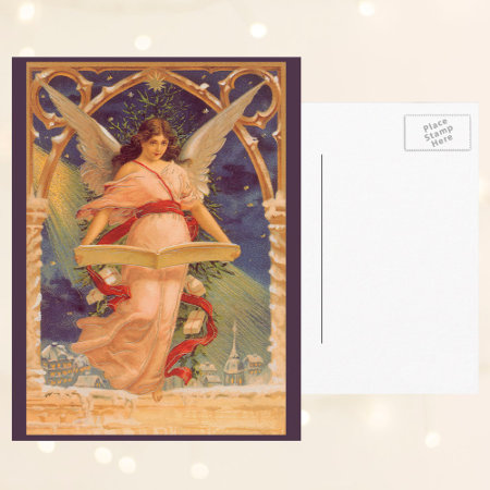 Vintage Christmas, Victorian Angel Reading Bible Holiday Postcard