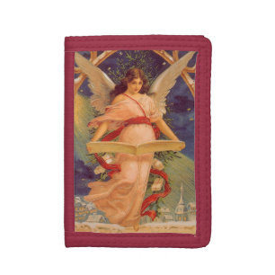 Vintage Christmas, Victorian Angel Reading Bible Trifold Wallet
