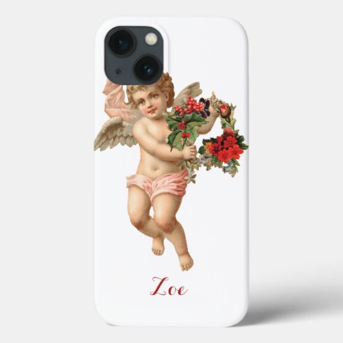 Vintage Christmas Victorian Angel w Floral Wreath iPhone 13 Case