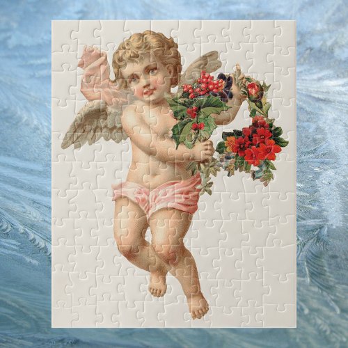 Vintage Christmas Victorian Angel w Floral Wreath Jigsaw Puzzle