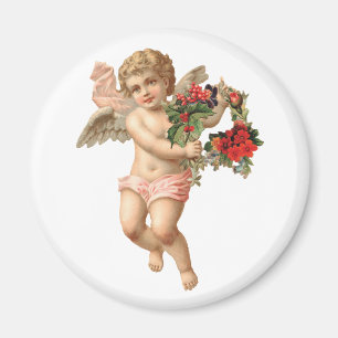 Vintage Christmas, Victorian Angel w Floral Wreath Magnet