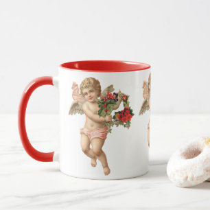 Vintage Christmas, Victorian Angel w Floral Wreath Mug