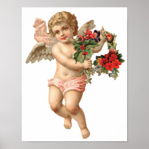 Vintage Christmas, Victorian Angel w Floral Wreath Poster