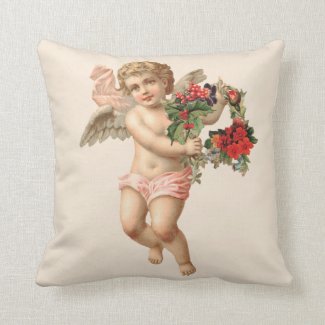 Vintage Christmas, Victorian Angel w Floral Wreath Throw Pillow