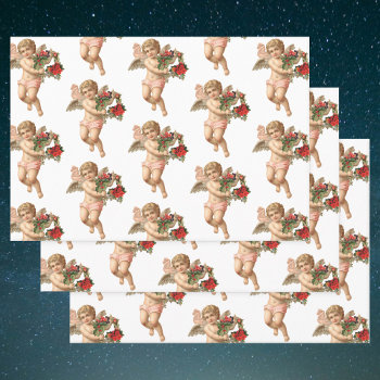 Vintage Christmas  Victorian Angel W Floral Wreath Wrapping Paper Sheets by ChristmasCafe at Zazzle