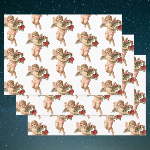 Vintage Christmas Victorian Angel w Floral Wreath Wrapping Paper Sheets