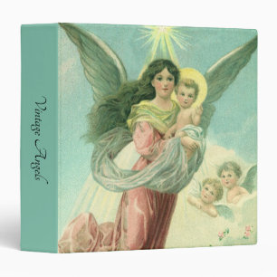Vintage Christmas, Victorian Angel with Baby Jesus 3 Ring Binder