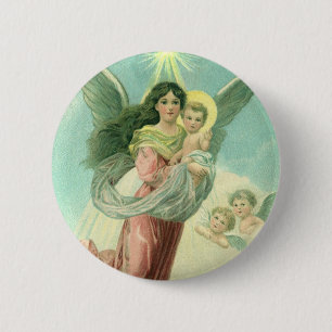 Vintage Christmas, Victorian Angel with Baby Jesus Button