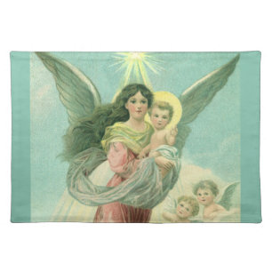 Vintage Christmas, Victorian Angel with Baby Jesus Cloth Placemat