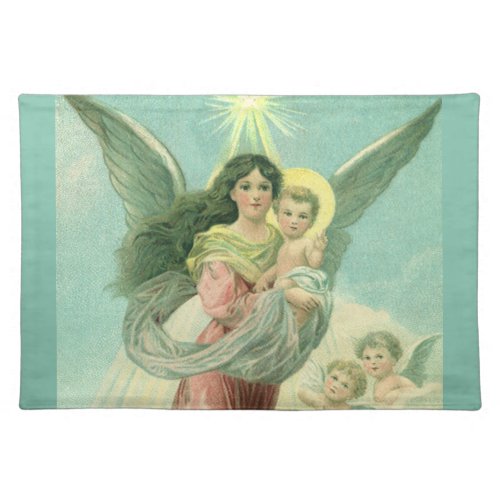 Vintage Christmas Victorian Angel with Baby Jesus Cloth Placemat