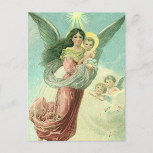 Vintage Christmas Victorian Angel with Baby Jesus Holiday Postcard