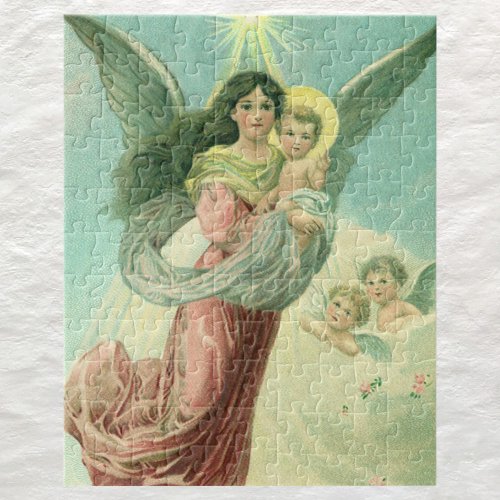 Vintage Christmas Victorian Angel with Baby Jesus Jigsaw Puzzle