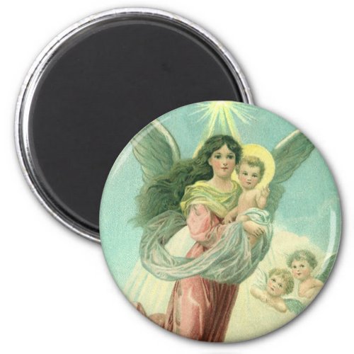 Vintage Christmas Victorian Angel with Baby Jesus Magnet