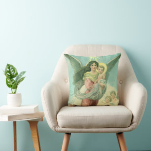 Vintage Christmas, Victorian Angel with Baby Jesus Throw Pillow