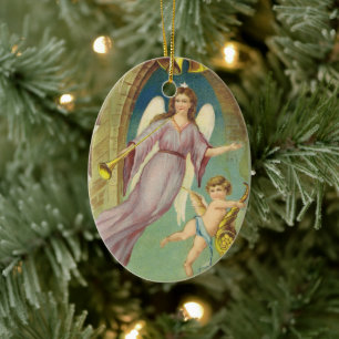 Vintage Christmas, Victorian Angel with Cherub Ceramic Ornament