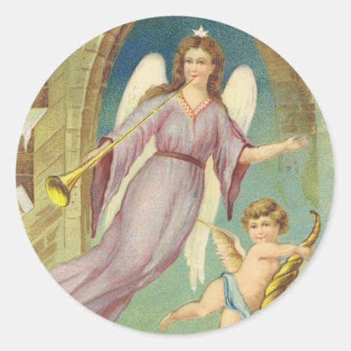 Vintage Christmas Victorian Angel with Cherub Classic Round Sticker