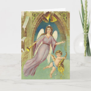 Vintage Christmas, Victorian Angel with Cherub Holiday Card