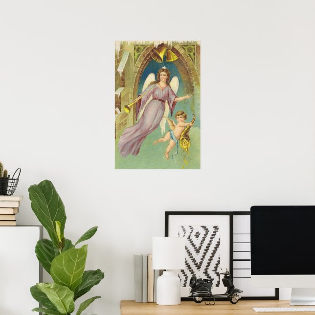 Vintage Christmas, Victorian Angel with Cherub Poster (Home Office)