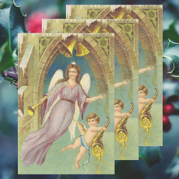 Vintage Christmas  Victorian Angel With Cherub Wrapping Paper Sheets by ChristmasCafe at Zazzle