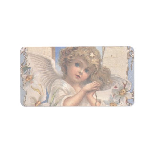 Vintage Christmas Victorian Angel with Gold Bells Label