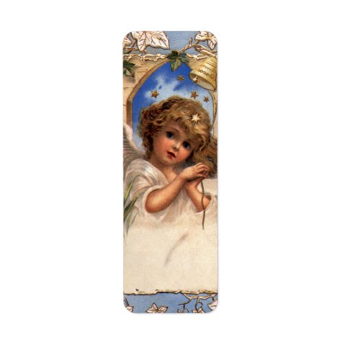 Vintage Christmas Victorian Angel with Gold Bells Label