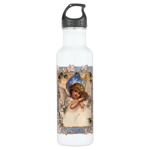 Vintage Christmas Victorian Angel with Gold Bells Stainless Steel Water Bottle