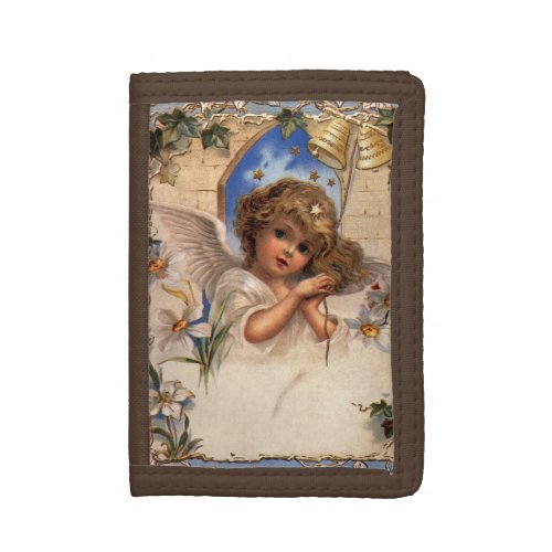 Vintage Christmas Victorian Angel with Gold Bells Tri_fold Wallet