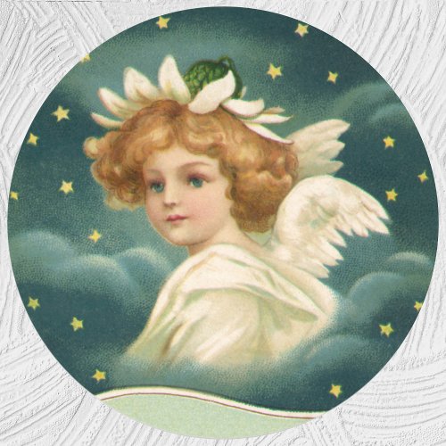Vintage Christmas Victorian Angel with Gold Stars Classic Round Sticker