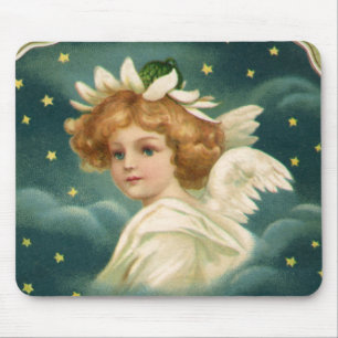 Vintage Christmas, Victorian Angel with Gold Stars Mouse Pad