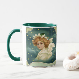 Vintage Christmas, Victorian Angel with Gold Stars Mug