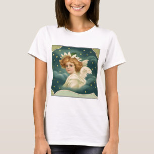 Vintage Christmas, Victorian Angel with Gold Stars T-Shirt