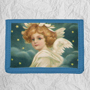 Vintage Christmas, Victorian Angel with Gold Stars Trifold Wallet