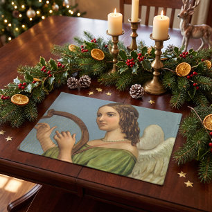 Vintage Christmas, Victorian Angel with Music Harp Cloth Placemat