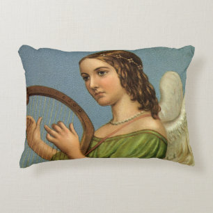 Vintage Christmas, Victorian Angel with Music Harp Decorative Pillow