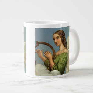 Vintage Christmas, Victorian Angel with Music Harp Giant Coffee Mug