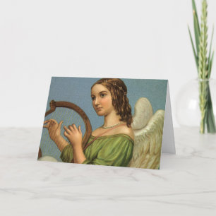 Vintage Christmas, Victorian Angel with Music Harp Holiday Card