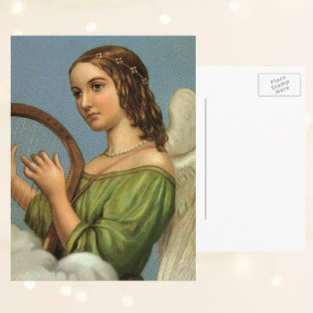 Vintage Christmas  Victorian Angel With Music Harp Holiday Postcard by ChristmasCafe at Zazzle