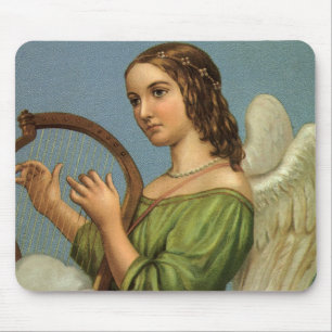 Vintage Christmas, Victorian Angel with Music Harp Mouse Pad