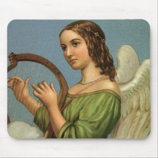Vintage Christmas, Victorian Angel with Music Harp Mouse Pad