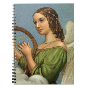 Vintage Christmas, Victorian Angel with Music Harp Notebook