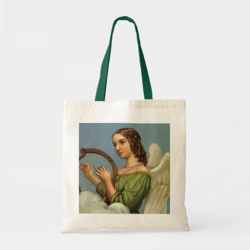 Vintage Christmas Victorian Angel with Music Harp Tote Bag