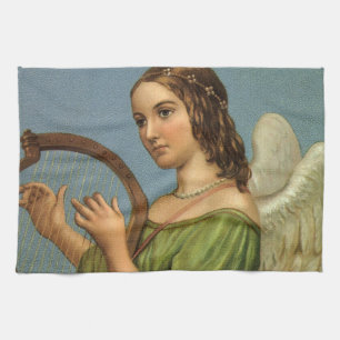 Vintage Christmas, Victorian Angel with Music Harp Towel