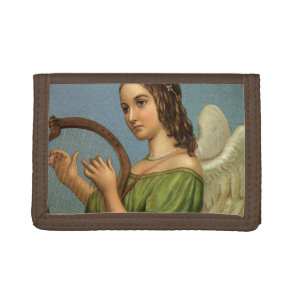 Vintage Christmas, Victorian Angel with Music Harp Trifold Wallet