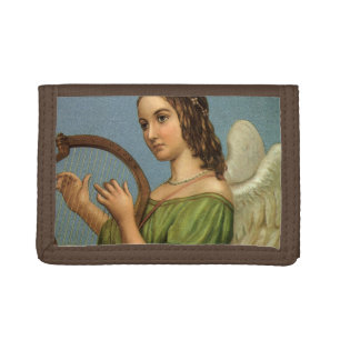 Vintage Christmas, Victorian Angel with Music Harp Trifold Wallet