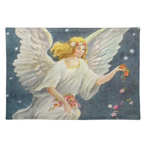 Vintage Christmas Victorian Angel with Stars Roses Cloth Placemat